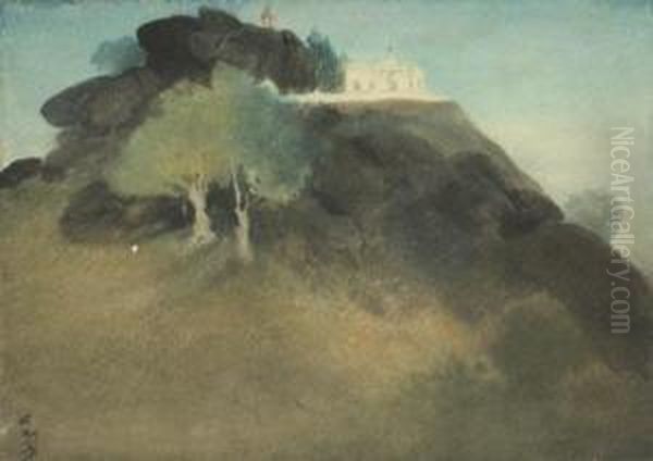 Temple On Hill Top Oil Painting by Abanindranath Tagore
