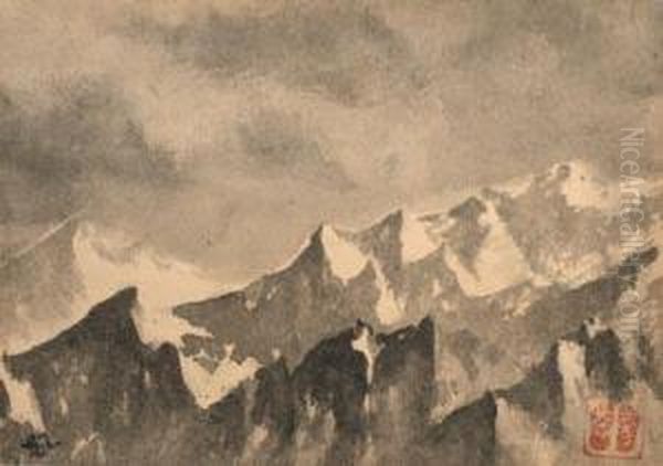 Mountain Crags Oil Painting by Gaganendranath Tagore