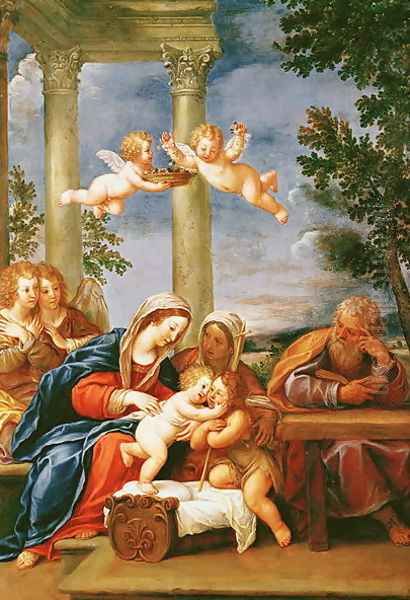 The Holy Family with St. Elizabeth and St. John the Baptist c.1645-50 Oil Painting by Francesco Albani