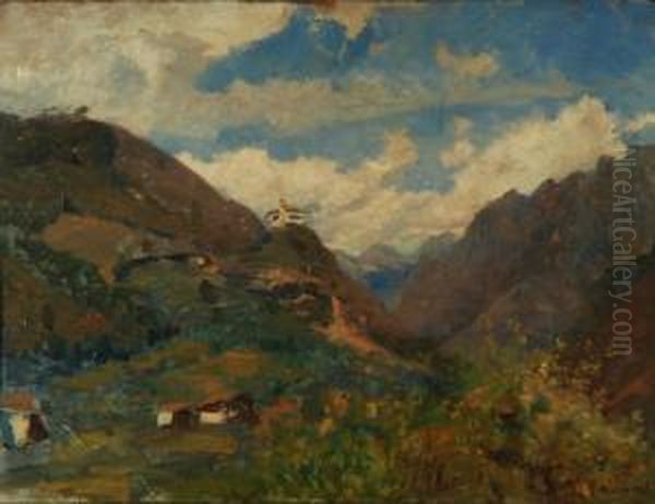 Valle Delle Prealpi Orobiche Oil Painting by Cesare Tallone