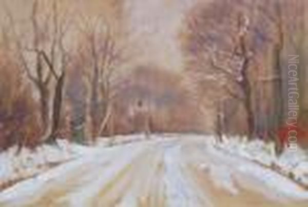 Winterlandschaft Bei Gros-borstel Oil Painting by Walter Tanck