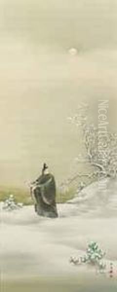 Setsugekka (snow, Moon And Flowers) Oil Painting by Murata Tanryo