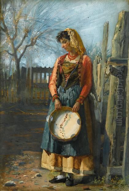 The Tambourine Player Oil Painting by Jose Tapiro Y Baro