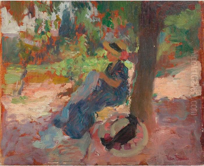 Knitting Oil Painting by Victor Francois Tardieu