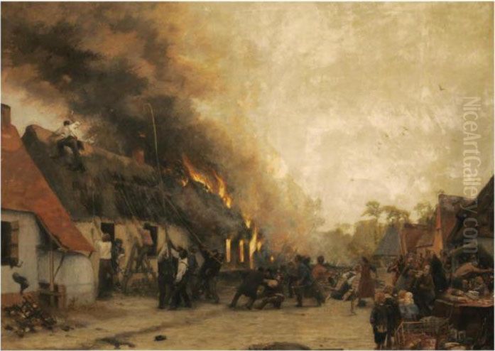 Village Inferno Oil Painting by Francis Tattegrain