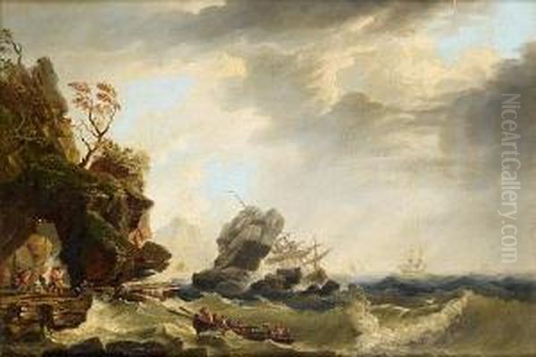 A Shipwreck In Stormy Seas Oil Painting by Jean-Jacques Fr. Taurel
