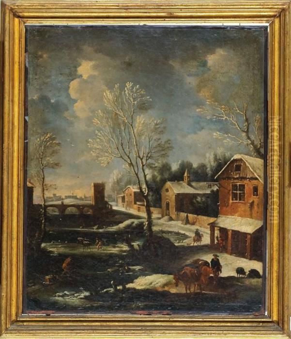 Nevicata In Valle Stura Oil Painting by Carlo Antonio Tavella, Il Solfarola