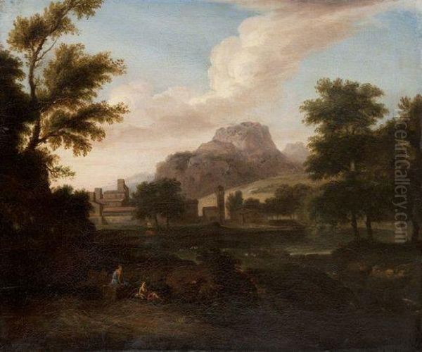 Paysage Aux Ruines. Oil Painting by Carlo Antonio Tavella, Il Solfarola
