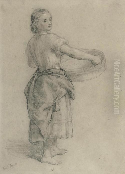 Study Of A Peasant Girl Carrying A Large Basket Oil Painting by John Frederick Tayler