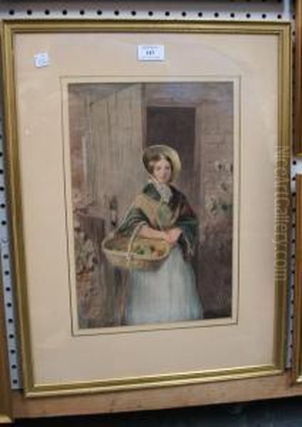Three-quarter Length Portrait Of A Young Lady Wearing A Straw Bonnet Oil Painting by Edward R Taylor