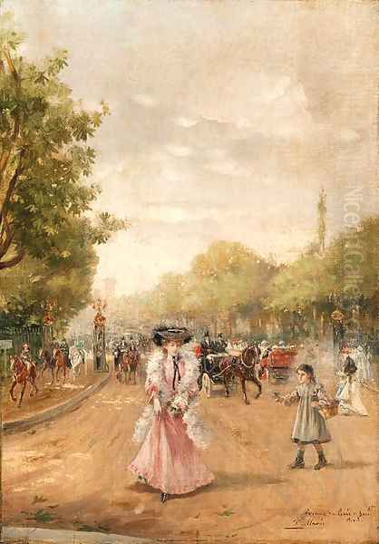 Avenue de Bois du Boulogne Oil Painting by Joaquin Pallares y Allustante