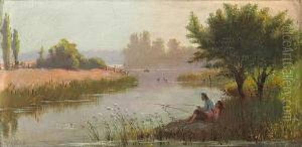 Boys Fishing On A Summer Day Oil Painting by James Taylor Harwood