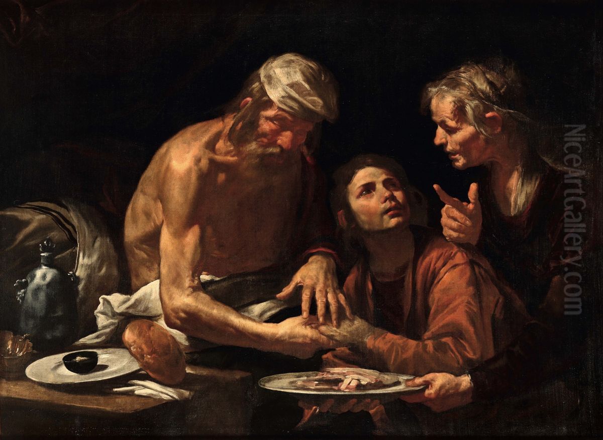 Isaac Blessing Jacob Oil Painting by Gioacchino Assereto