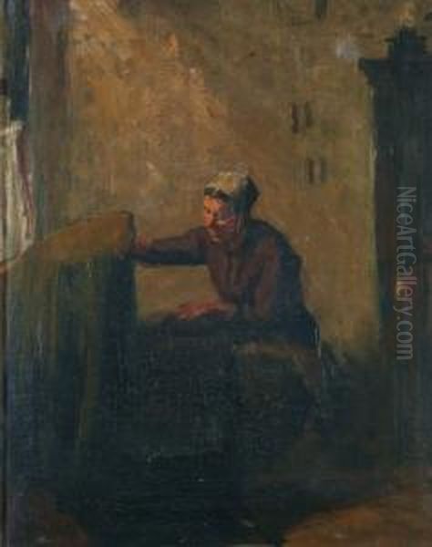 Vrouw Bij Wieg Oil Painting by Henri Teixeira De Mattos