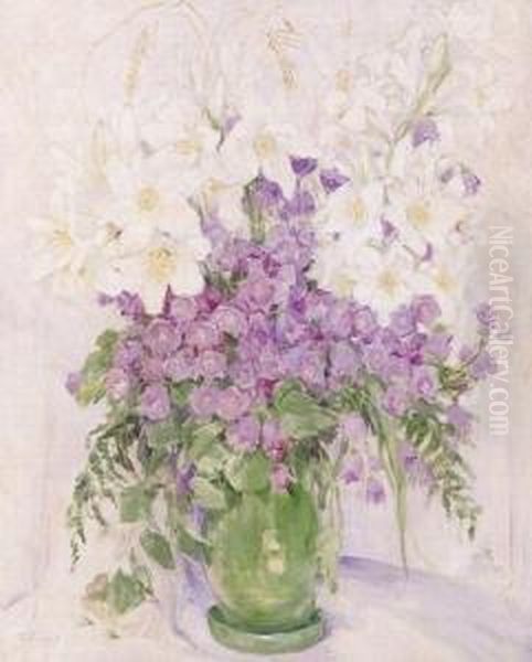 Still Life With Lillies Oil Painting by Valeria Telkessy