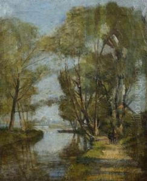 Landscape With A Pond Oil Painting by Henk Jan Ten Cate