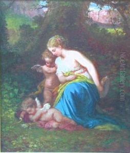 Cherub And A Wood Nymph Sing Cupid To Sleep Oil Painting by Dorothy, nee Tennant Stanley