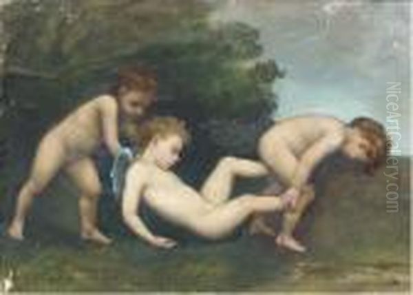 Cupid With Two Cherubs Oil Painting by Dorothy, nee Tennant Stanley