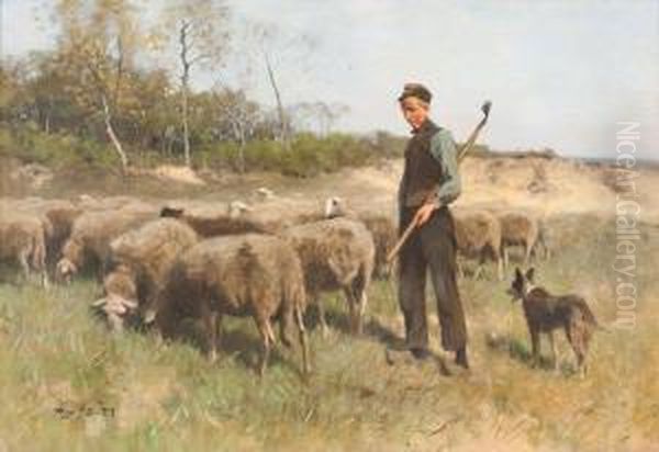 Junger Schafhirte Mit Seiner Herde Oil Painting by Francois Pieter ter Meulen