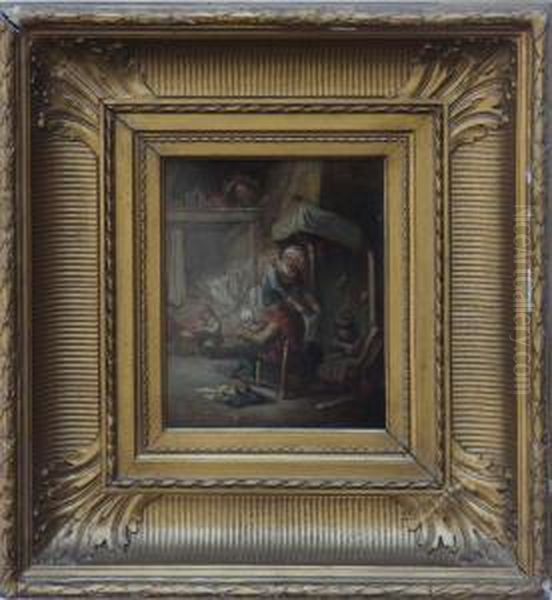 Interior Med Familj Oil Painting by David Terniers