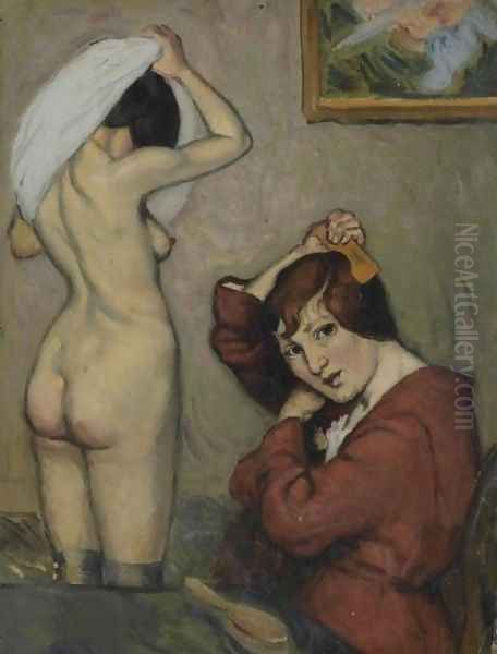 Femmes &agrave; leur toilette Oil Painting by Louis Anquetin