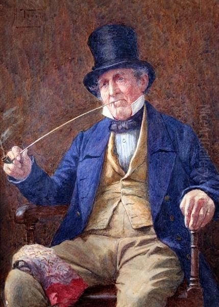 Gentleman Smoking A Clay Pipe Oil Painting by Henry M. Terry