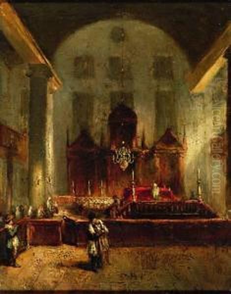 Interieur Van De Portugese Synagoge In Amsterdam Oil Painting by Pierre-Henri-Theodore Tetar van Elven