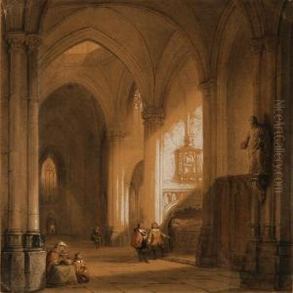 Interior From A Gothic Church Oil Painting by Pierre-Henri-Theodore Tetar van Elven