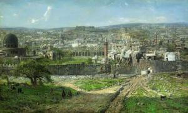 A View Of Jerusalem, Seen From The East Oil Painting by Pierre Tetar Van Elven