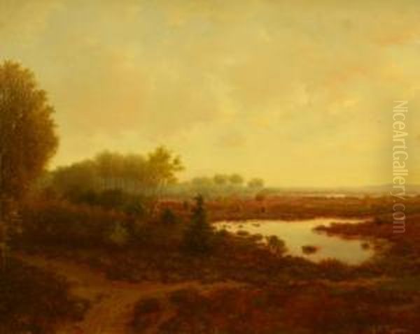 Heidelandschap Met Ven. Gesigneerd Oil Painting by George Frederik Teyssen