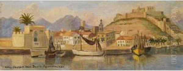 Panoramabild Einer Sudlichen Hafenstadt Oil Painting by Ella Thalbitzer