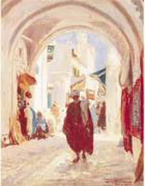 Ruelle Animee A Tunis. Oil Painting by Louis Thayac