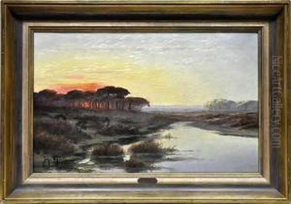 Flusslandschaft Im Abendrot Oil Painting by John Theele