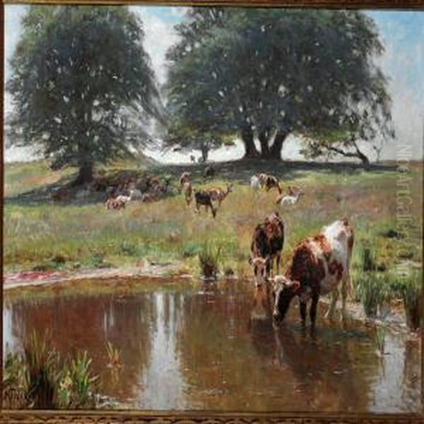 Ved Et Kaer I Dyrehaven Oil Painting by Michael Therkildsen