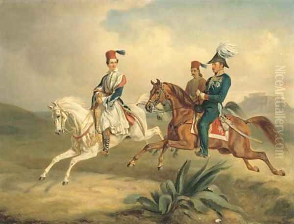 King Otto of Greece on Horseback with the Parthenon beyond Oil Painting by Albrecht Adam