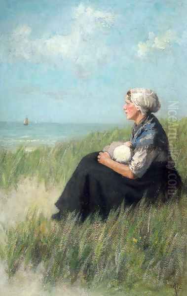 Mother and Child in the Dunes Oil Painting by David Adolf Constant Artz