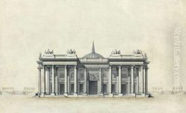 Monument A La Gloire De Louis Xvi, Elevation Principale Oil Painting by Jean Thomas Thibault