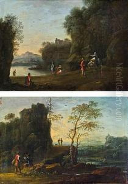 Sudliche Landschaft Mit Wanderern Und Ruine