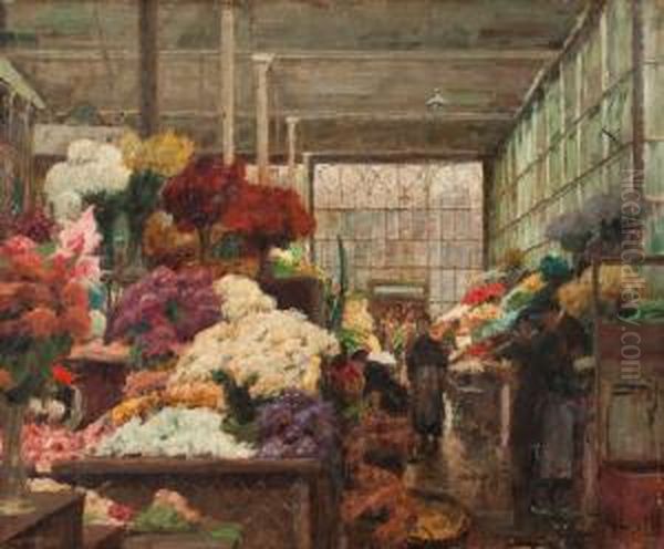 Blumenmarkthalle In Berlin Oil Painting by Otto Thiele