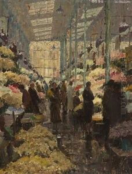 Berliner Blumenmarkt. Oil Painting by Otto Thiele