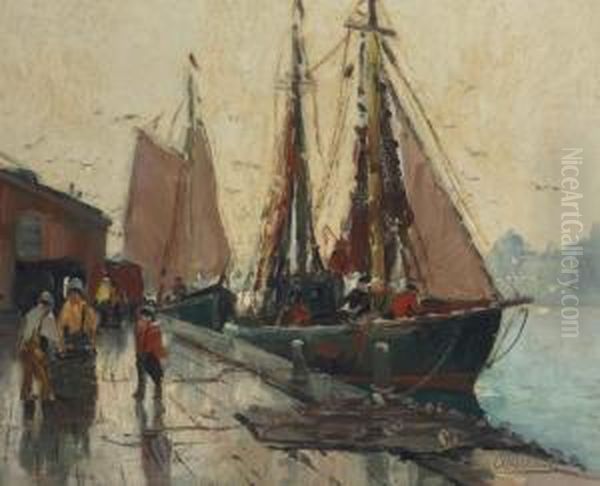 Rockport Dock Scene Oil Painting by Anthony Thieme