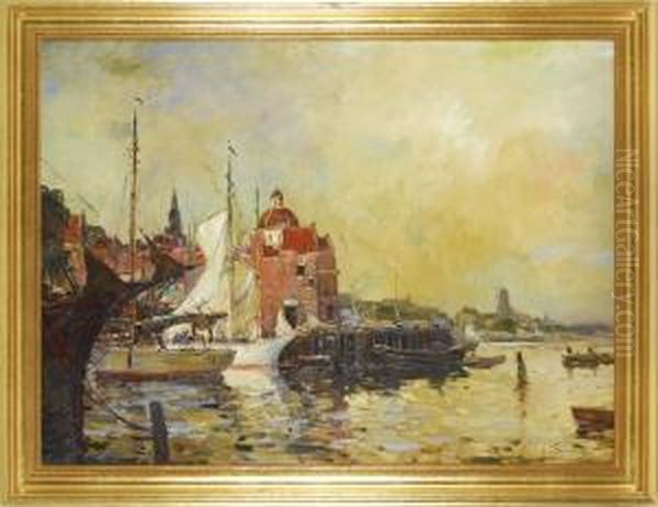 Dutch Harbor Scene Oil Painting by Anthony Thieme