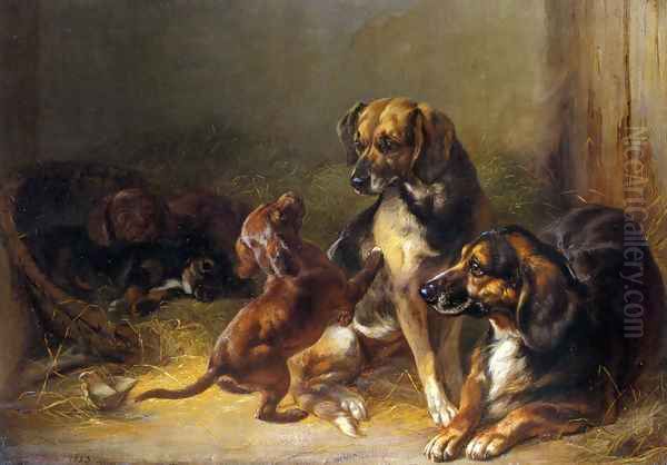 Dogs and Whelps Oil Painting by Benno Adam