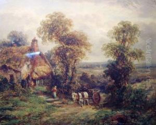 Horse Drawn Wagon By Cottage Oil Painting by Thomas, of Pall Mall Butler
