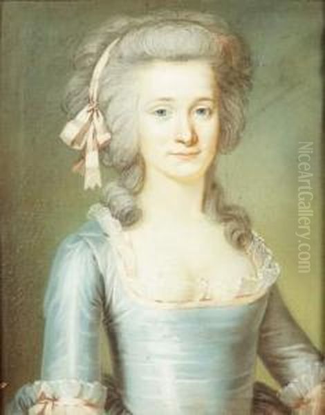 Portrait De Jeune Femme A La Robe Bleue. Oil Painting by Pierre Philippe Thomire