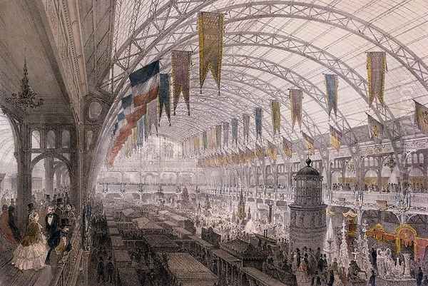 Interior view of the Palais de l'Industrie at the Exposition Universelle in 1855 Oil Painting by Louis Jules Arnout