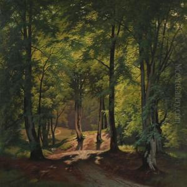 Forest Scene From The Deer Garden, Denmark Oil Painting by August Carl Vilhelm Thomsen