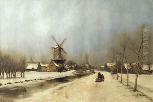 A view of the outskirts of Delft in winter Oil Painting by Louis Apol
