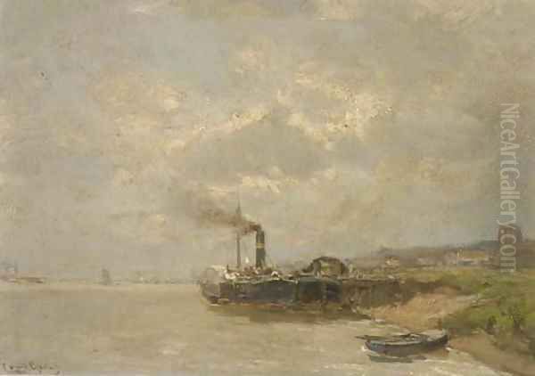 A paddle-steamer along a jetty Oil Painting by Louis Apol