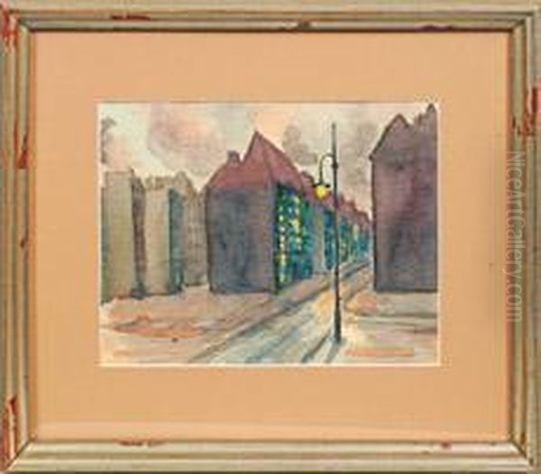 Nachtliche Strasenszenemit Brennender Laterne Oil Painting by Wilhelm Thony